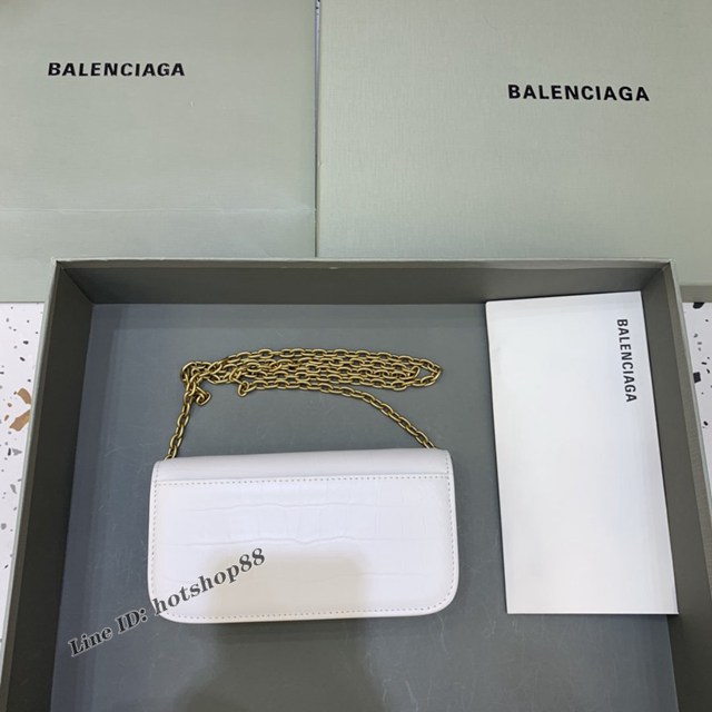 Balenciaga專櫃爆款鏈條女士小挎包 巴黎世家鏈條小號鱷魚白色Gossip bag斜挎包 92722型號 fyj1125